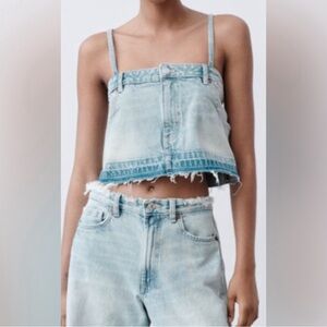 ZARA Denim Jean Cropped Pants Top Spaghetti